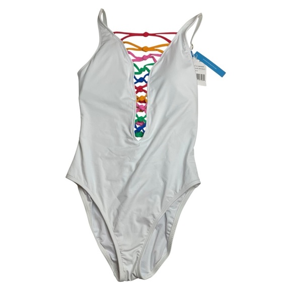 Bleu Rod Beattie Core-Lace-Down Mio One-Piece Swimsuit White Size 6 New - Picture 1 of 8